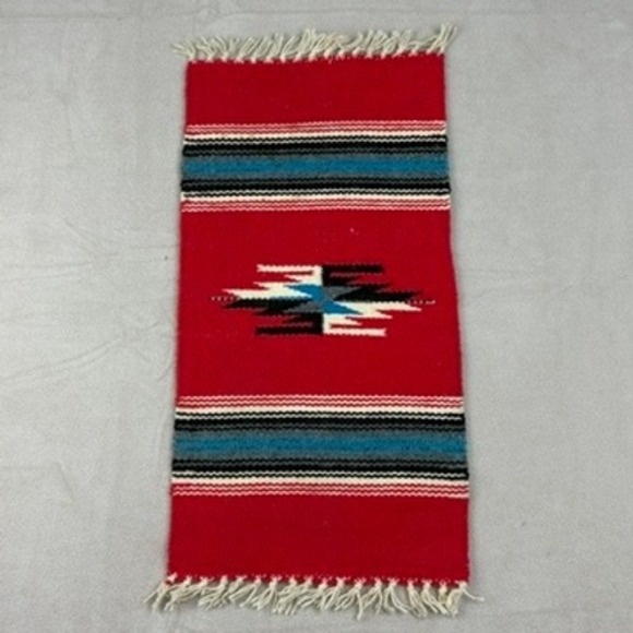 Vintage Chimayo Handmade Woven Wool Rug Indigenous Spanish‎ Textile 19 x 10 - Picture 4 of 4